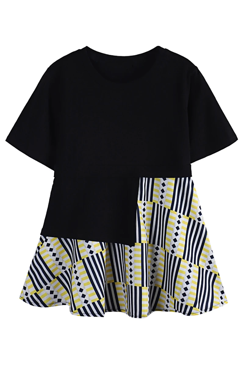 

Irregular Stitching Short Sleeve T Shirt Female 2021 Spring and Summer Korean Round Neck Loose Top Womes Casual Vintage T Shirt