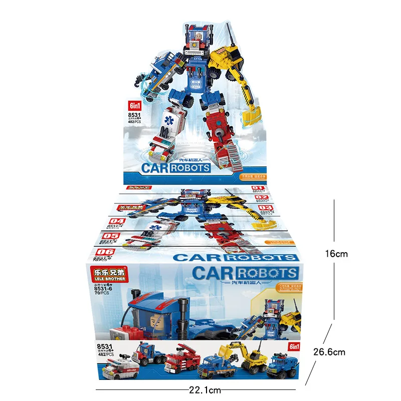 

Children's Educational Plastic Inserted Building Blocks Toy Six-in-One Car Assembly Fit Deformation Robot Engineering Car