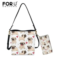 forudesigns cute style animal pug dog design pattern leather pu bucket bag durable leather pu bucket bag for teen girl handbags