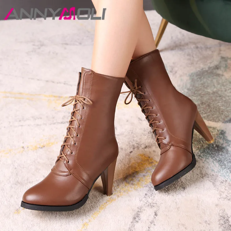 Ботильоны женские на шнуровке высоком каблуке размеры 34 45|Женские полусапожки| |