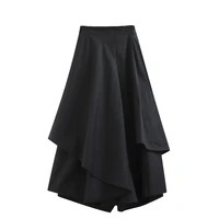 irregular lotus leaf side stitching skirt womens mid length high waisted thin a word 2021 new skirt white pleated mid calf