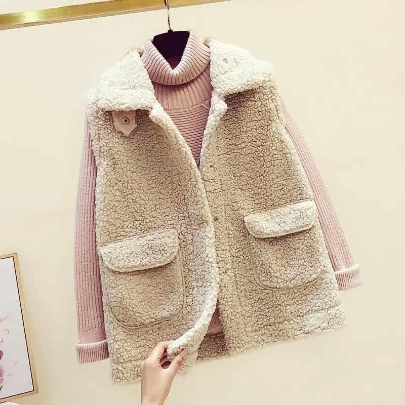 

2021 Winter New Lamb Faux Fur Coats Women Casual Sleeveless Fur Coat Thicken Warm Fake Fur Jackets Coats Padded Outerwear Y58