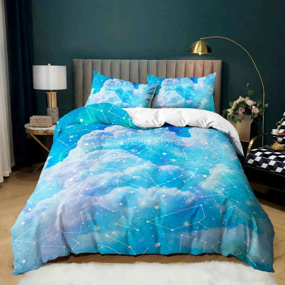 Комплект постельного белья с изображением фантазийных облаков розовое голубое