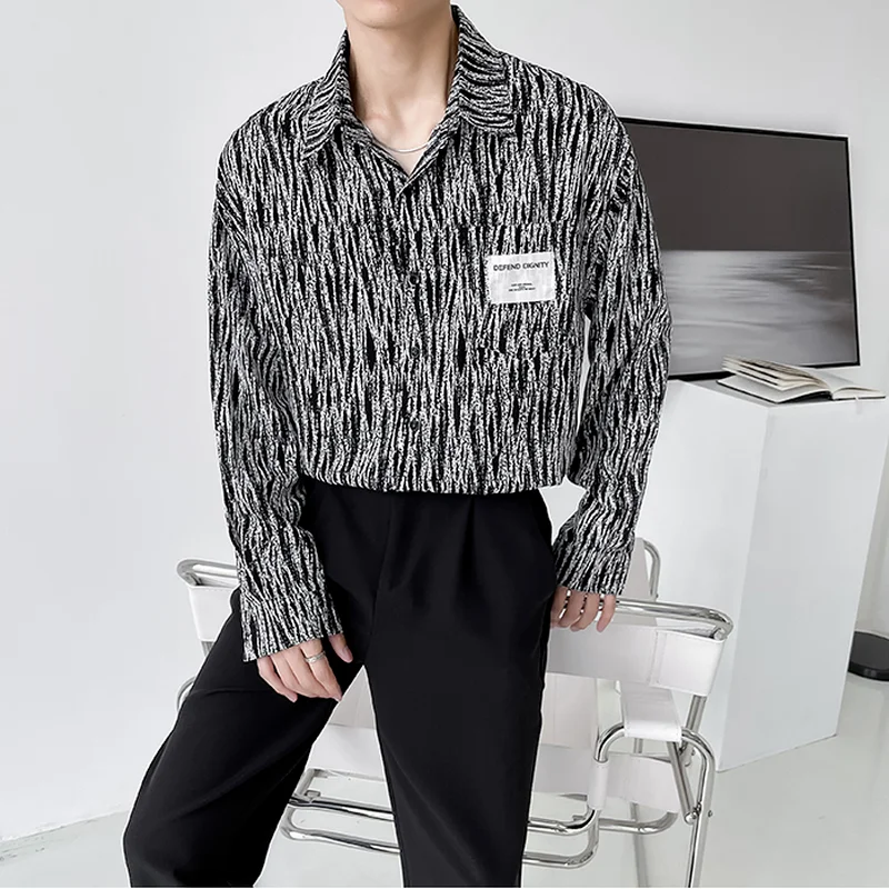 Fashion Striped Shirt for Men Loose Lonng Sleeve Casual Shirts Streetwear Hip Hop Oversize Social Party Nightclub Male Clothing