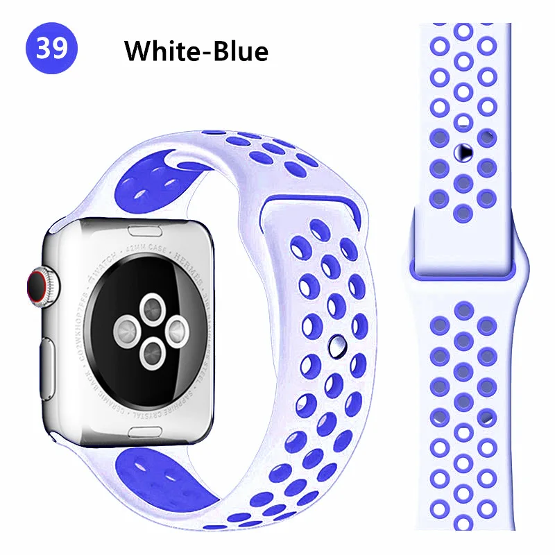white-blue Силиконовый ремешок для Apple watch band 42 мм 38 мм iWatch 4 band 44 мм 40 мм браслет часы correa резиновый ремешок для часов Apple watch 4 3 2 1 - Цвет ремешка: white-blue