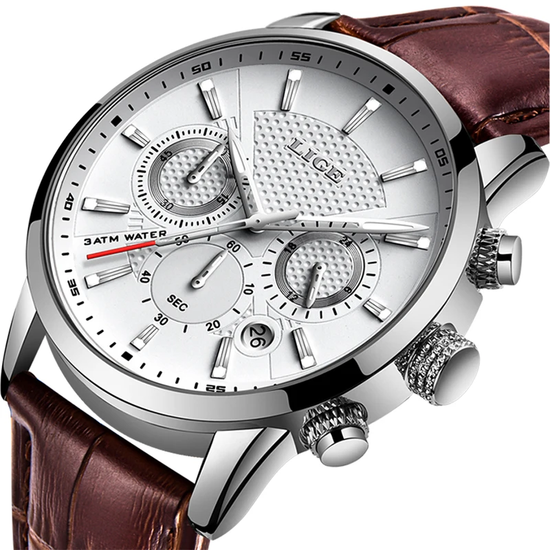 Часы reloj hombre LIGE спортивные водонепроницаемые часы с хронографом мужские