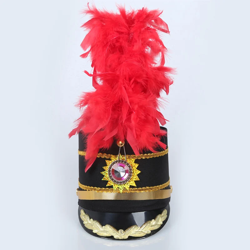 Новая шляпа для джазового танца Honor Guard кепка черный костюм с красным пером