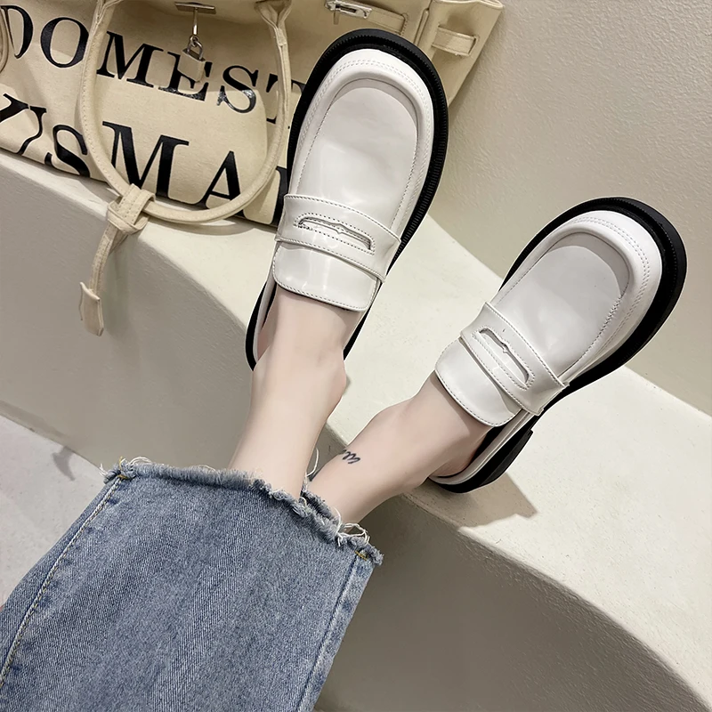 

Female Shoes Slippers Casual Mules For Women 2021 Slides Low Cover Toe New Luxury Flat PU Spring Basic Fashion Rome Rubber
