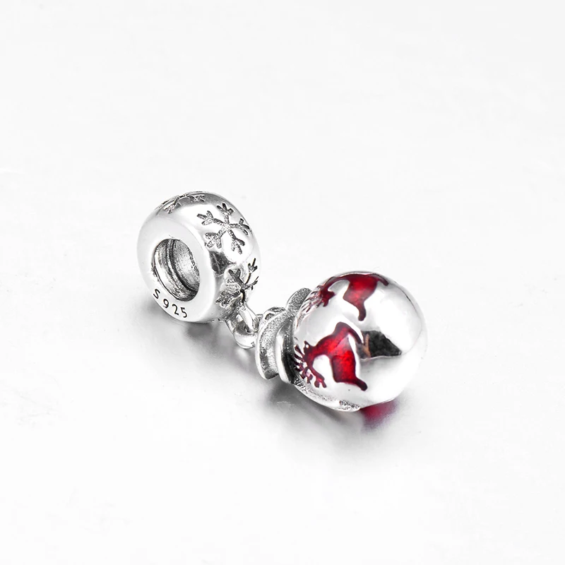 Бусина-Снежинка из серебра 925 пробы с красной эмалью | Украшения и аксессуары