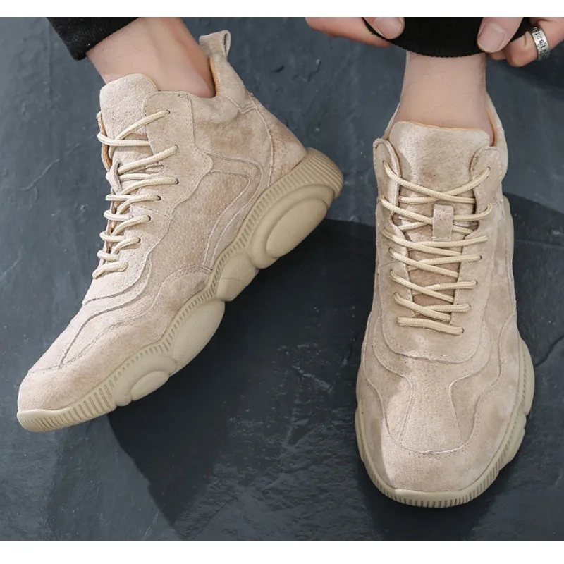 Мужские беговые кроссовки цвета хаки из флока нескользящая и износостойкая