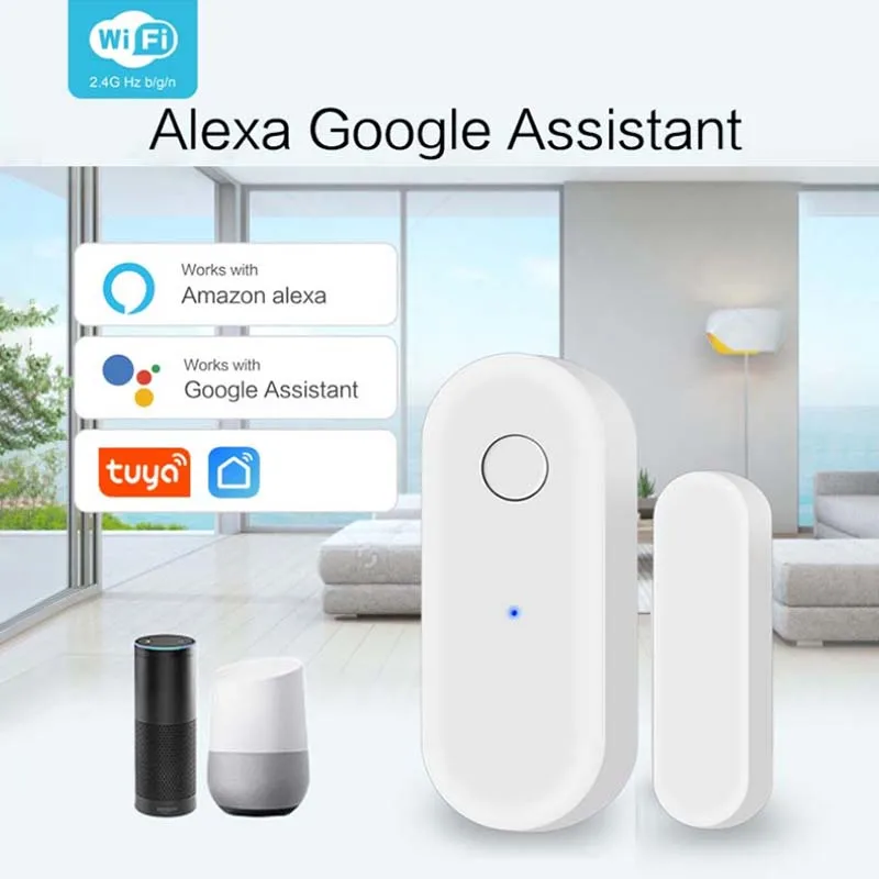 

Смарт-детекторы открытия/закрытия двери Tuya, Wi-Fi, домашняя сигнализация, совместимая с Alexa Google Home, приложение Tuya для умного дома