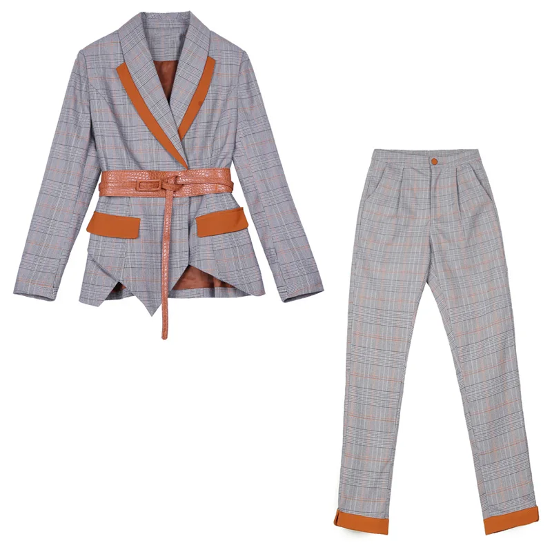 Высококачественный Повседневный Женский костюм брюки комплект из двух