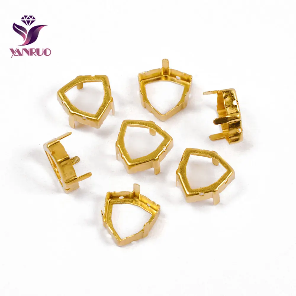 YANRUO 4706 Trilliant медь Пустые коготь настройки для необычных камней серебро золото прочно установить пьедестал - Цвет: Gold