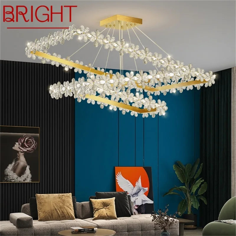 

BRIGHT Luxury Chandeliers Modern Gold Light Rectangle Crystal LED Brass Pendant Lamp Home Fixture for Living Room
