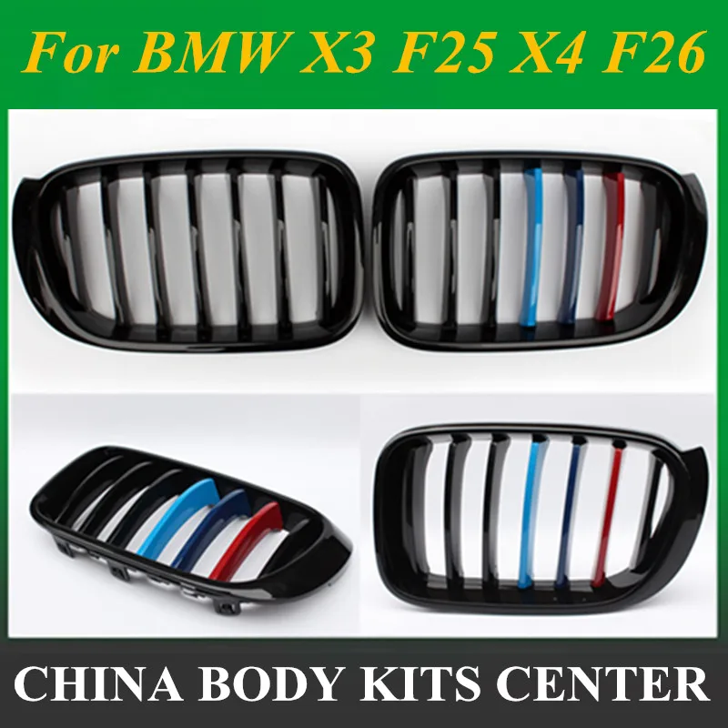Передняя решетка для радиатора BMW X3 F25 X4 F26 2014 2015 2016 2017 цвет черный M 1 планка