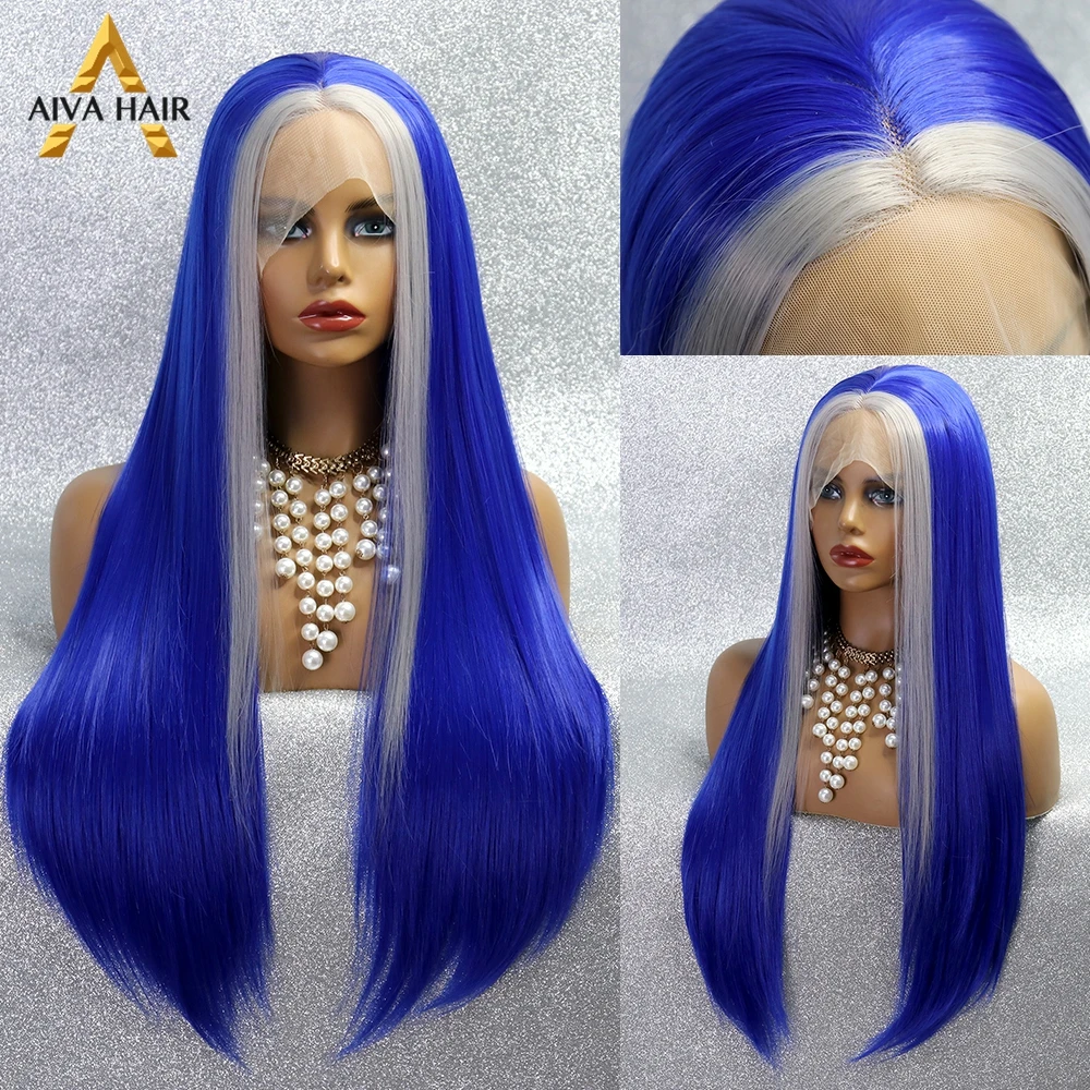

Aiva Highlight Black Synthetic Lace Front Wig Heat Resistant Purple Blue Synthetic Lace Wigs Cosplay Wigs For Black Women