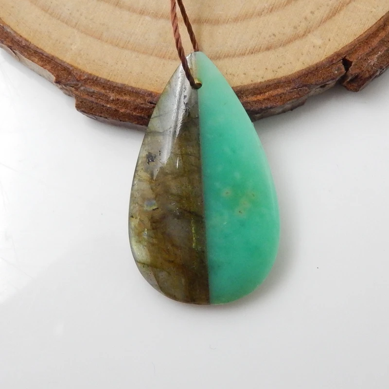 

Natural Stone Water Drop Chrysoprase And Labradorite Intarsia Pendant,28x17x4mm,2.8g Pendant Jewelry Accessories