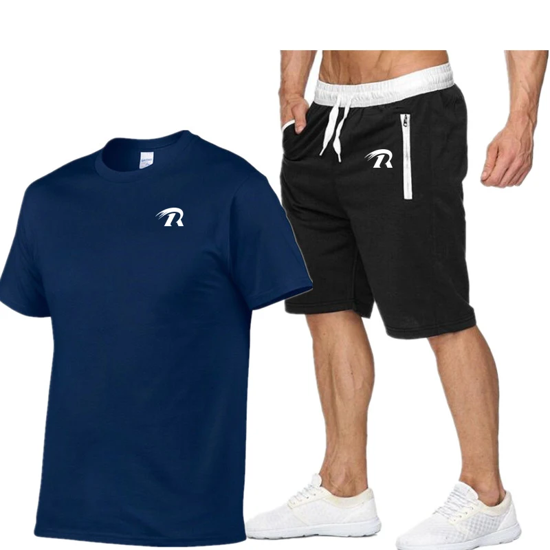 

2021 summer new fashion men's short sleeve shorts two piece casual wear football jogging sportswear