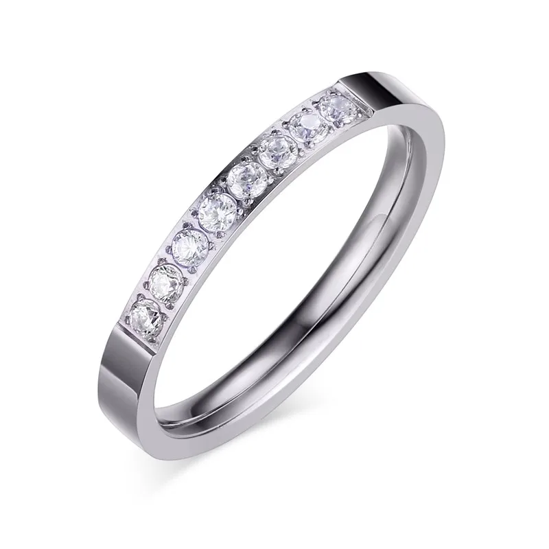 

stainless steel Single ring Korean Fashion rings for Women 3mm wide zircon ring European American popular wholesale R328g
