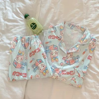 long sleeve women pajamas suit cardigan sleepwear 2 pieces home clothing anime cat bunny print kawaii pyjama xmas roomwear gift