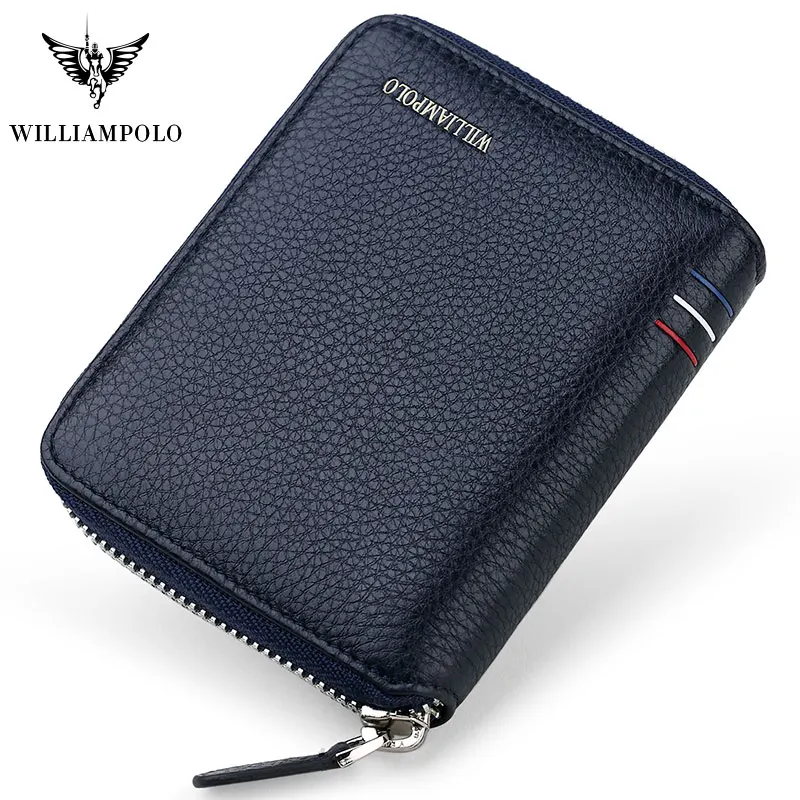 Blue WilliamPOLO кошельки Для мужчин Для женщин короткая мини-юбка из искусственной кожи; сандалии с застежкой на молнии и денег кошелек, карт-Холдер Слоты питьевой чёрный; коричневый, синий, розовый - Цвет: Blue