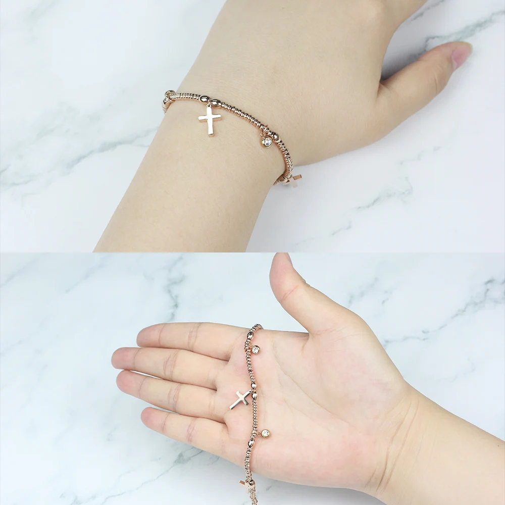 Модные регулируемые браслеты с бусинами цвета розового золота FINE4U B113 браслет