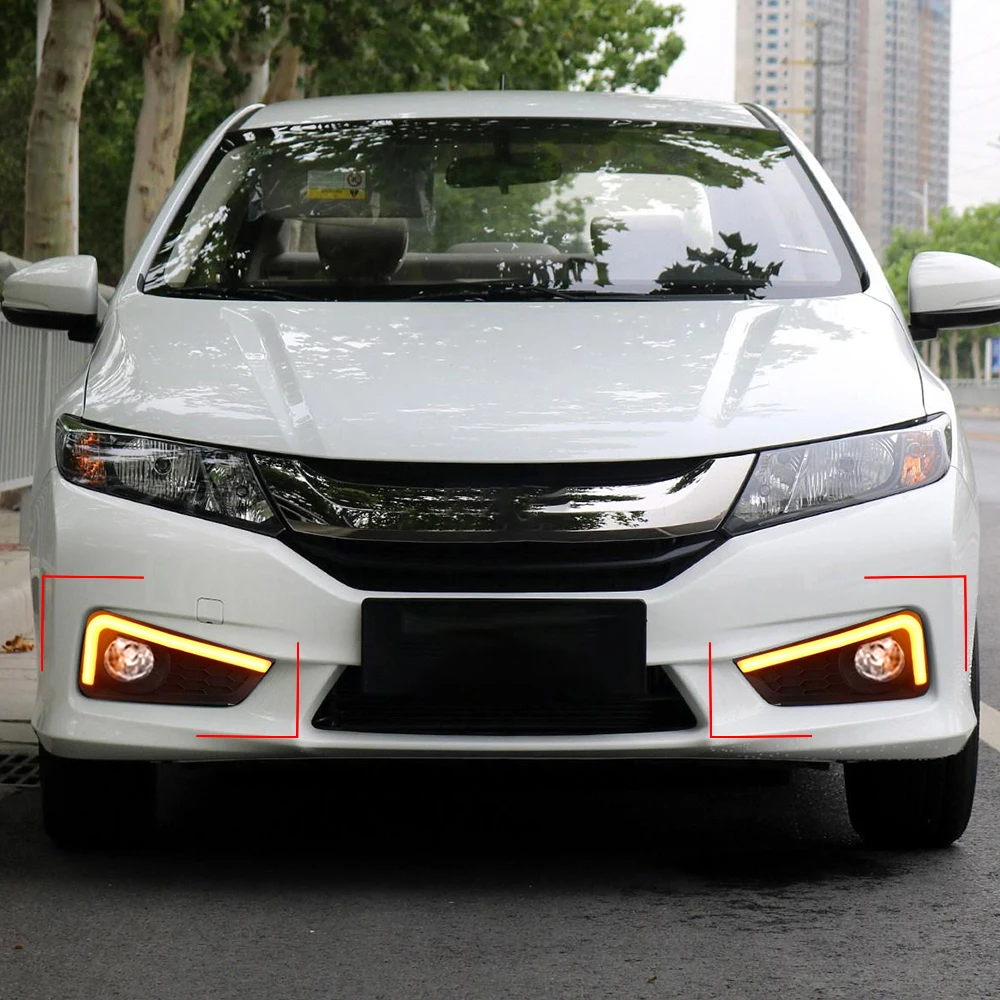 Car Flashing 1 Pair For Honda City 2015 2016 LED DRL Daytime Running Lights Daylight Waterproof yellow Signal car Styling light |