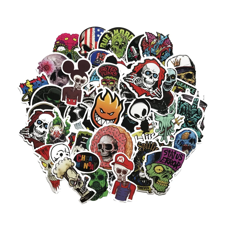 50 шт./упак. ужас серия ЧЕРЕП Граффити автомобиля Стикеры дорожная сумка чехол для