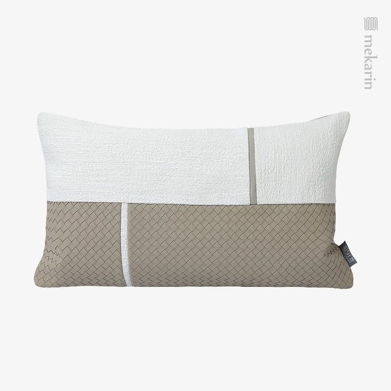 

Nordic modern bedroom pillow designer sofa cushion cotton and linen stitching two-color woven pattern waist pillow hotel pillow