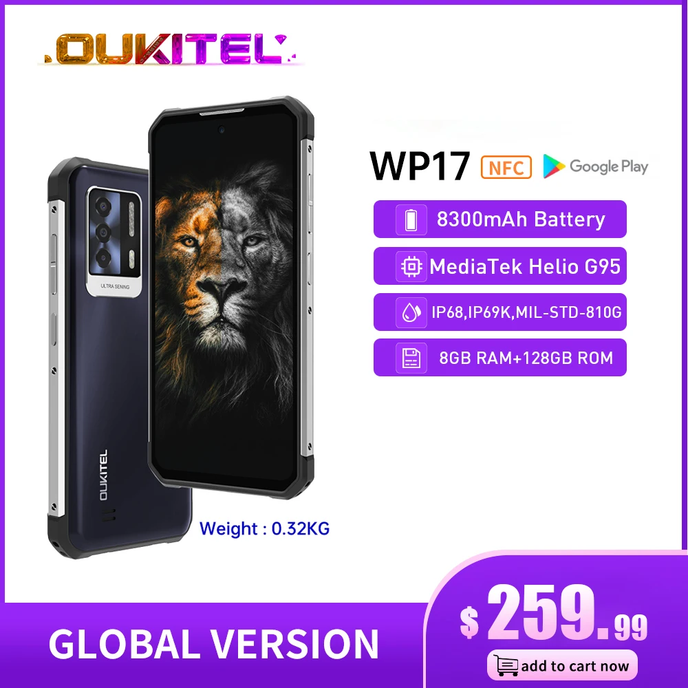 Oukitel WP17 Rugged Android 11 Smartphone 8GB+128GB 6.78“FHD+ 8300MAH  Mobile Phone 64M+16M NFC Cell Phone G95 IP68 Waterproof