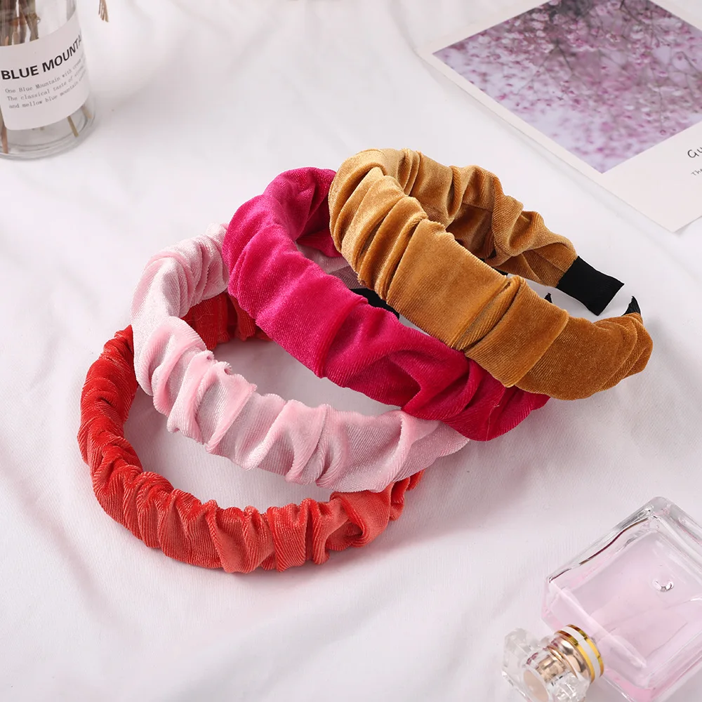 

New fashion Velvet Wide Headband Winter Women Girls Pleated Wave Cloth Hairband Candy Color Soft Elegant Hair Accessories