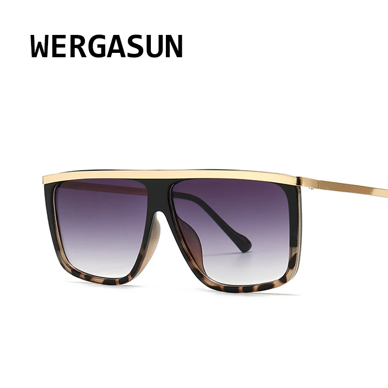 Женские солнцезащитные очки в стиле ретро WERGASUN большие с плоской оправой и