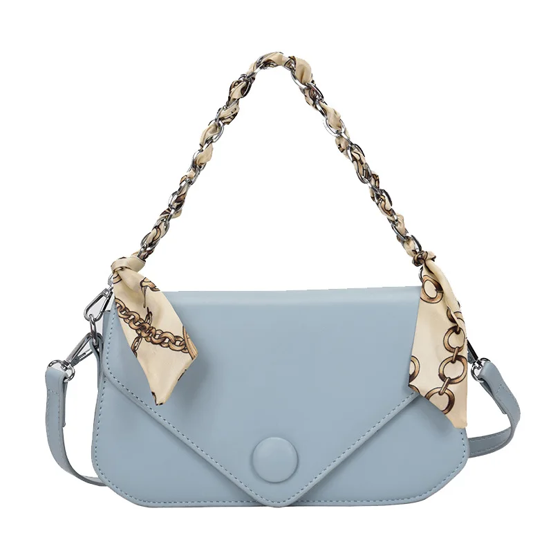 

Candy Colors Design Crossbody Bags for Women 2021 Scarf Chain New Luxury Brand Handbags Female Quality Pu Leather Shoulder Bag