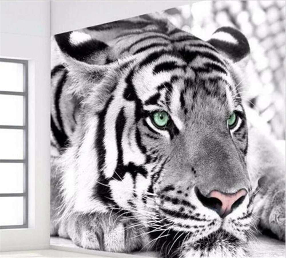 beibehang wallpaper Tiger black and white animal murals entrance bedroom living room sofa TV background wall mural wall paper