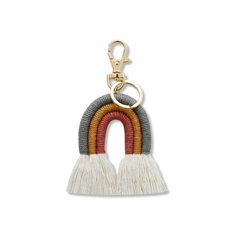 

2021 Summer Jewelry Keychain Boho Tassel Bag Charm Hand-woven Ethnic Hot-selling Rainbow Charms Key Chain Accessories chaveiro