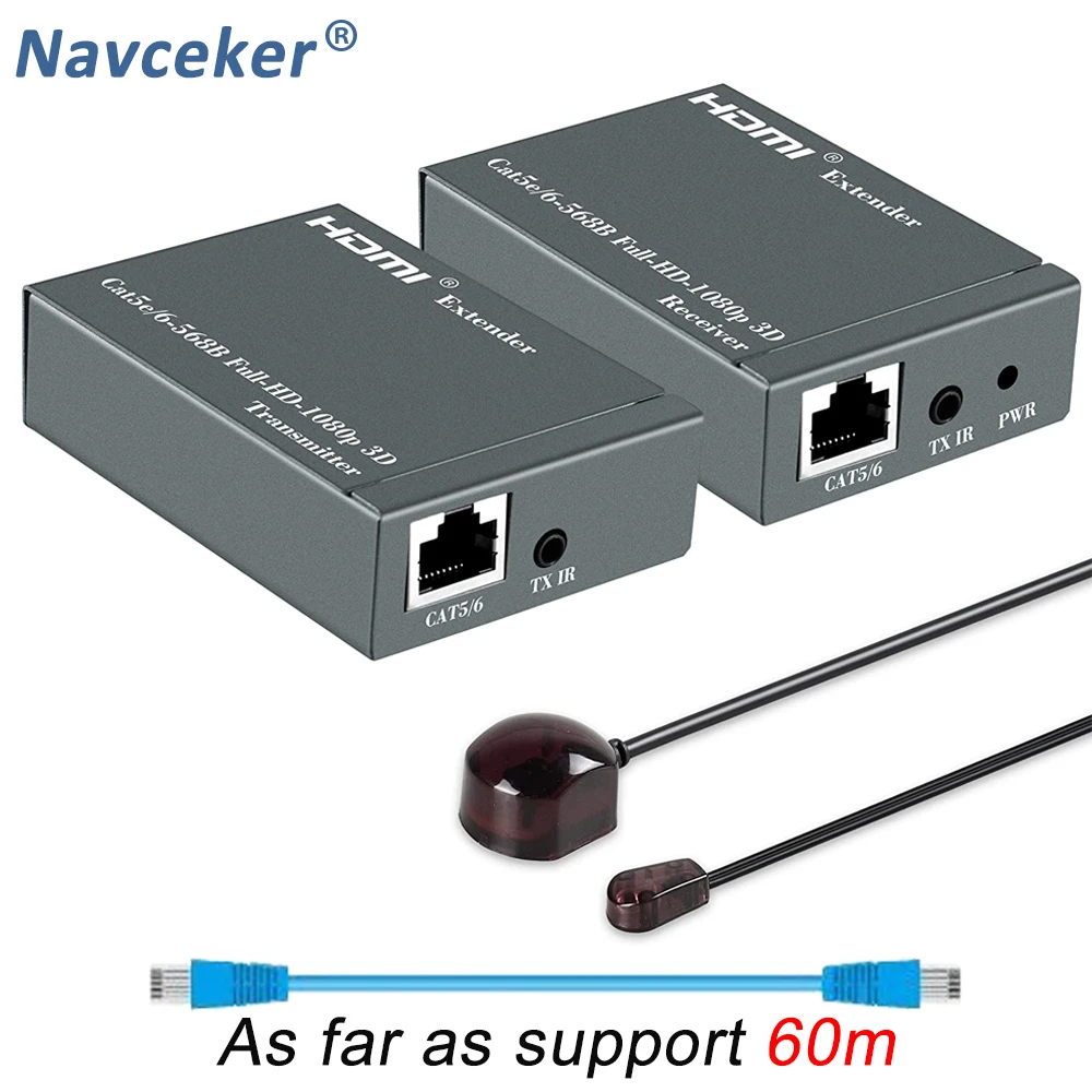 Extensor de Hdmi Acima de Cat 2022 com ir 60m sem Perda Rj45 para Hdmi Loop Receptor Transmissor – 6 & Out 1080p