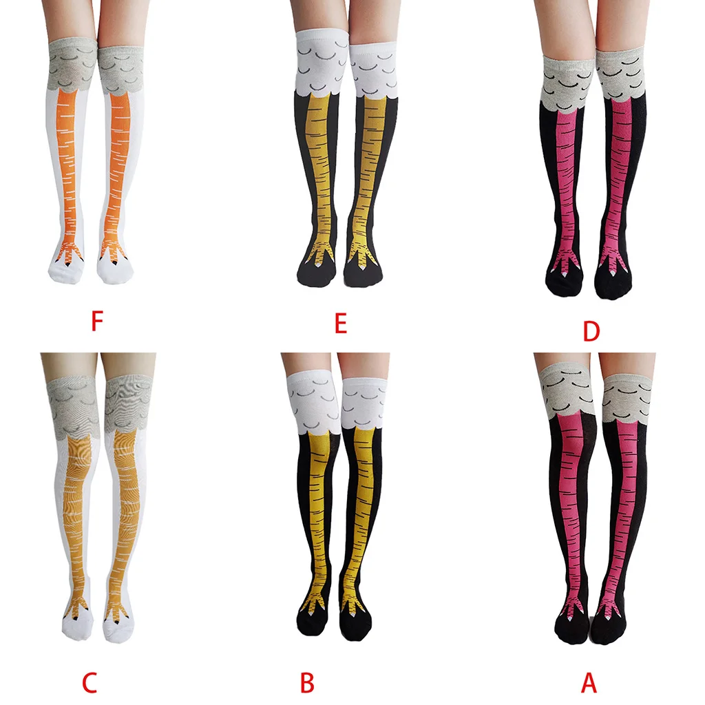 

Women Girls Funny Chicken Legs Stripes Printing Long Socks Novelty Knee-High Thigh-High Cotton Stockings Halloween Party Cosplay