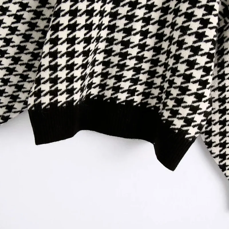 

Women's Sweater Oversize Plaid Long Sleeve Top Pullovers Houndstooth O Neck Knitted Sweaters Autumn Winter Women's Jumper