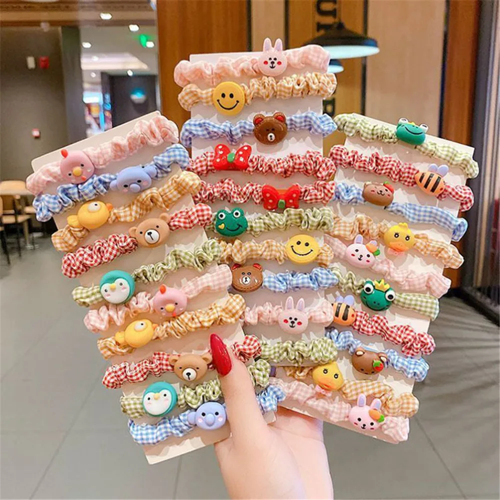

10PCS/Set Children's Cartoon Character Fruits Flower Nylon Elastic Hair Band Women Girl elastic hair bands