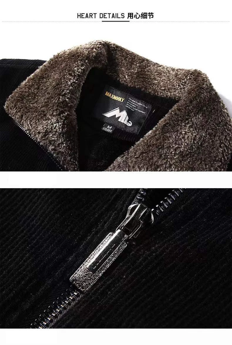 2021 New Winter Men's Corduroy Cotton Clothes Jacket Coat Plus Velvet Padded Warm Man Jacket Middle-aged Elderly Cotton Clothes