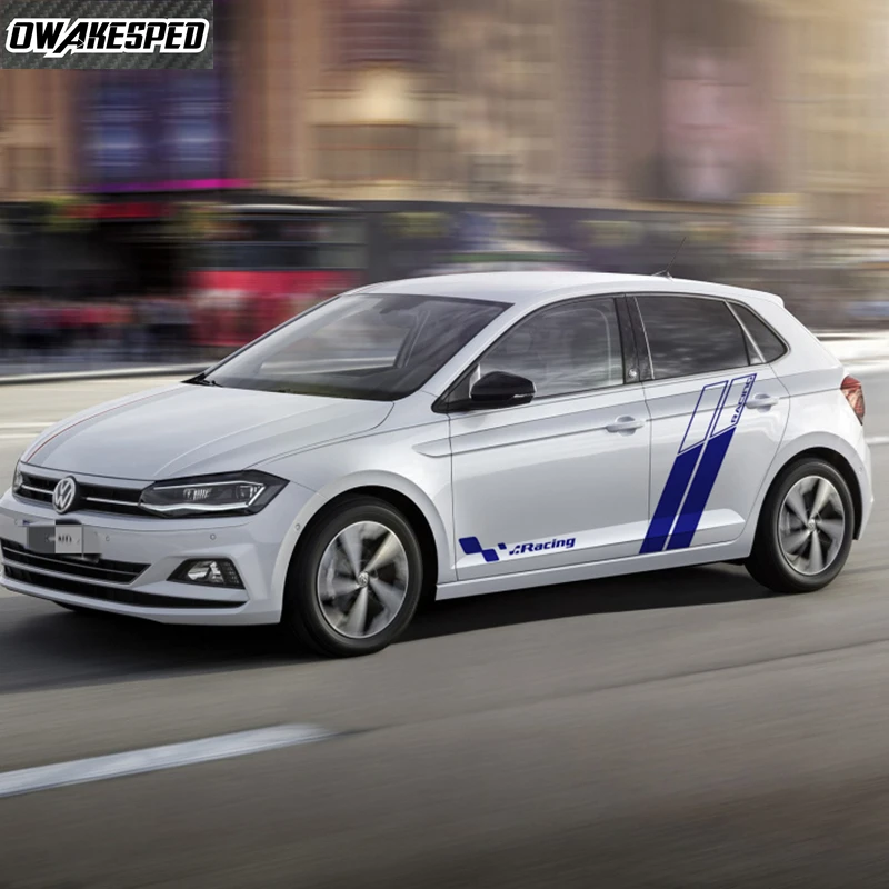 

1 компл. Гоночный Стайлинг полосы Автомобильная дверь боковая наклейка Автомобильный кузов Декор виниловые наклейки для Volkswagen-POLO Golf CC фотос...