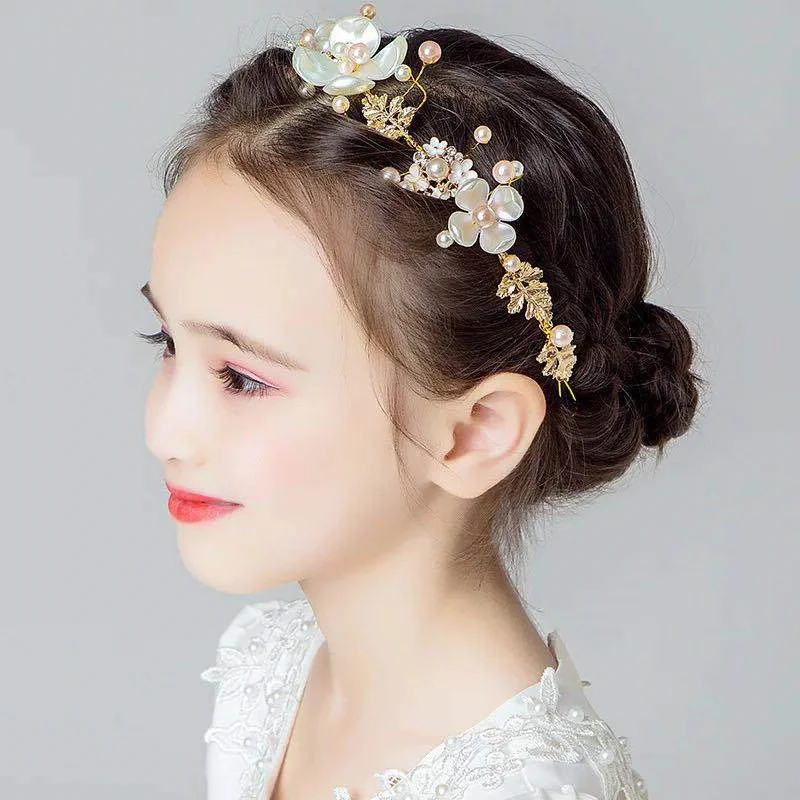 

Sweet Women Girls Faux Pearl Zinc Alloy Garland Hairbands Luxury Light Gold Flower Bride Hair Clip Fashion Wedding Party Jewelry