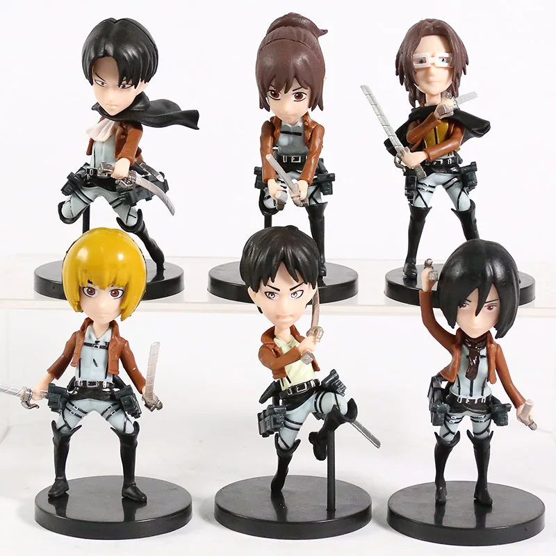 

9cm Attack on Titan Eren Jager Mikasa Levi Ackerman Armin Arlert Hanji Zoe Sasha Braus Collection Figures Toys Dolls 6pcs/set