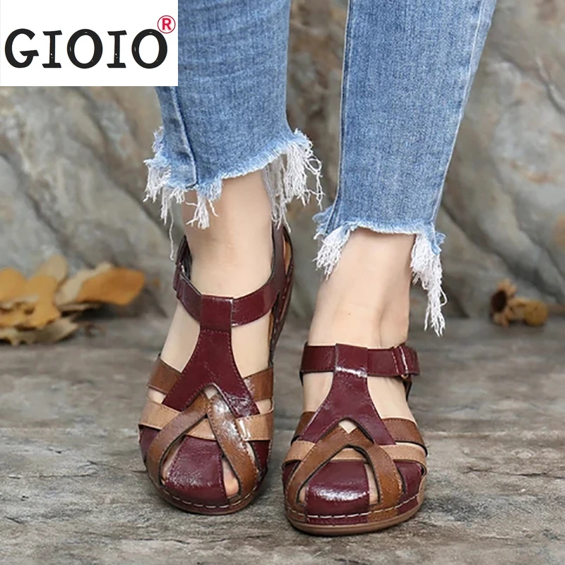 

Сандалии женские с круглым носком, модные босоножки в римском стиле, на резиновой танкетке, Повседневная Удобная Обувь для улицы, 2021