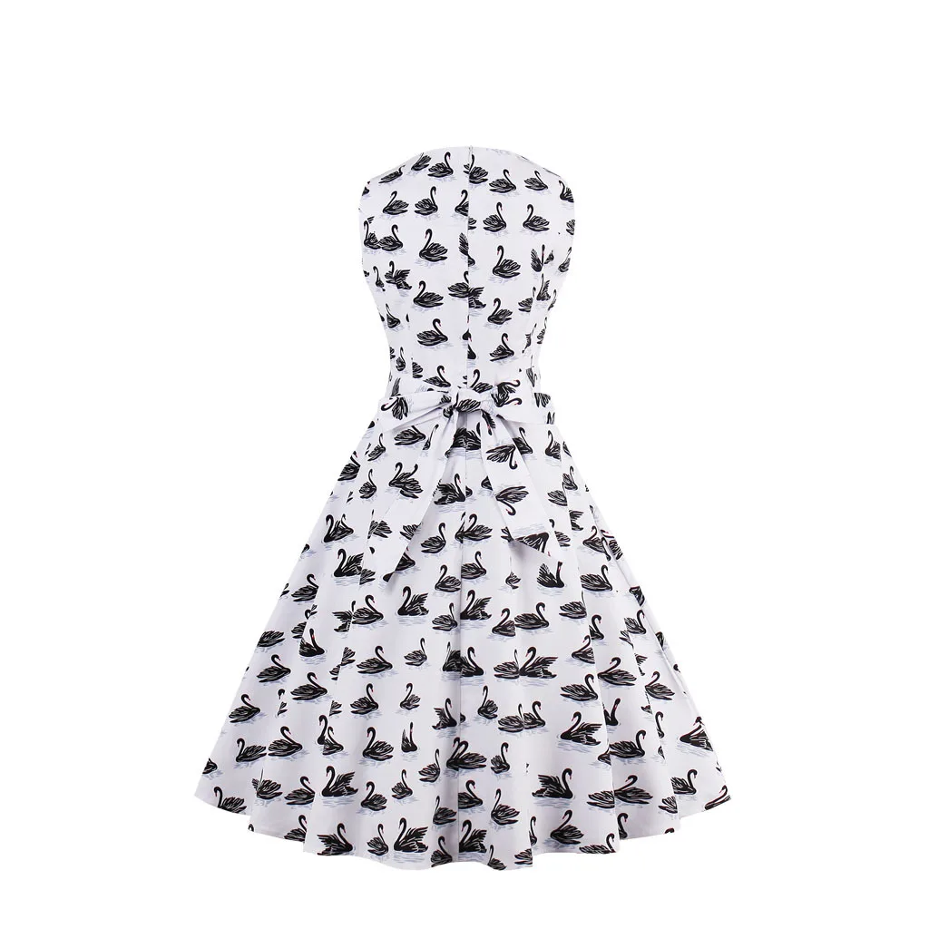 

2021 spring traf autumn plus size women's sleeveless printed Hepburn retro dress robe femme dresses for women vestidos