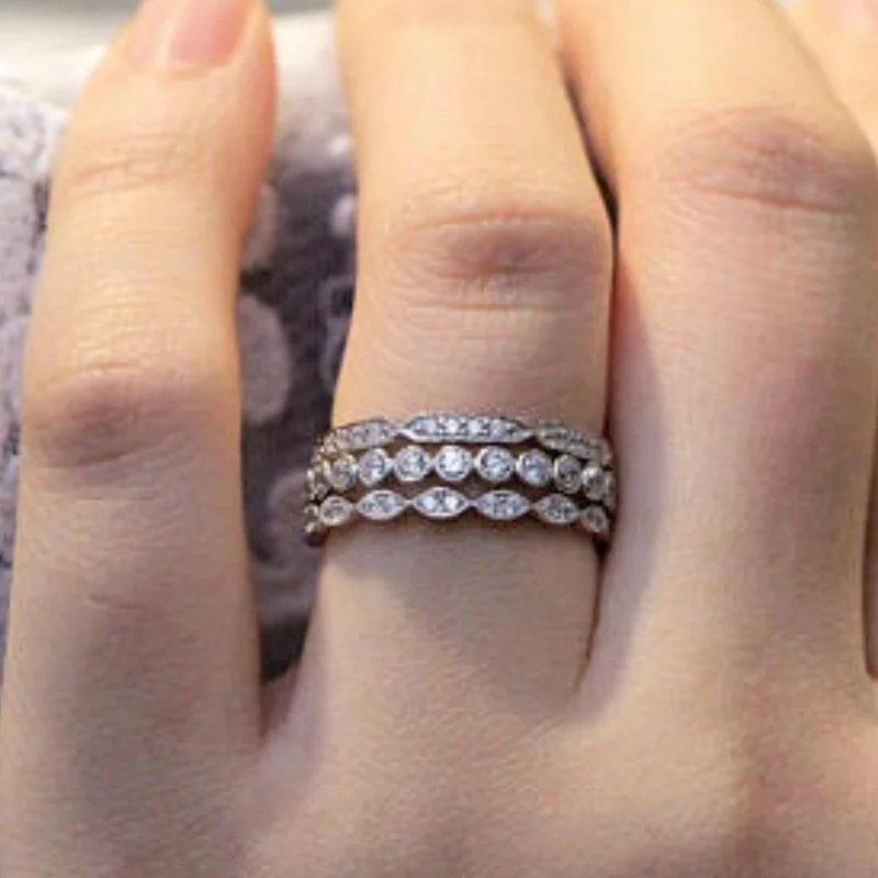 

3pcs Fashionable and Exquisite Women 925 Sterling Silver Birthday Gift Engagement Princess Ring Love Diamond