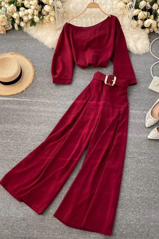

2020 Women Sets Solid Backless Blouse and Long Pants Office Lady Sets