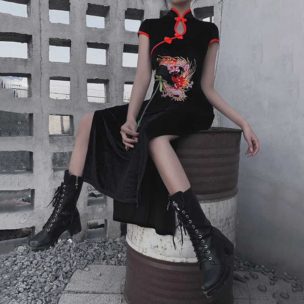 Rosetic женское платье в стиле ретро кантри сексуальное с разрезом Cheongsam татуировкой