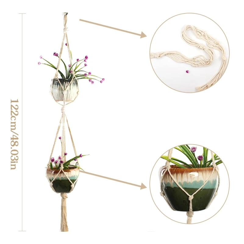 

2PCS Hanging Plant Handmade Macrame Plant Hanger Flower Pot Planter Hanger Wall Decor Courtyard Garden Hanging Planter Hanging