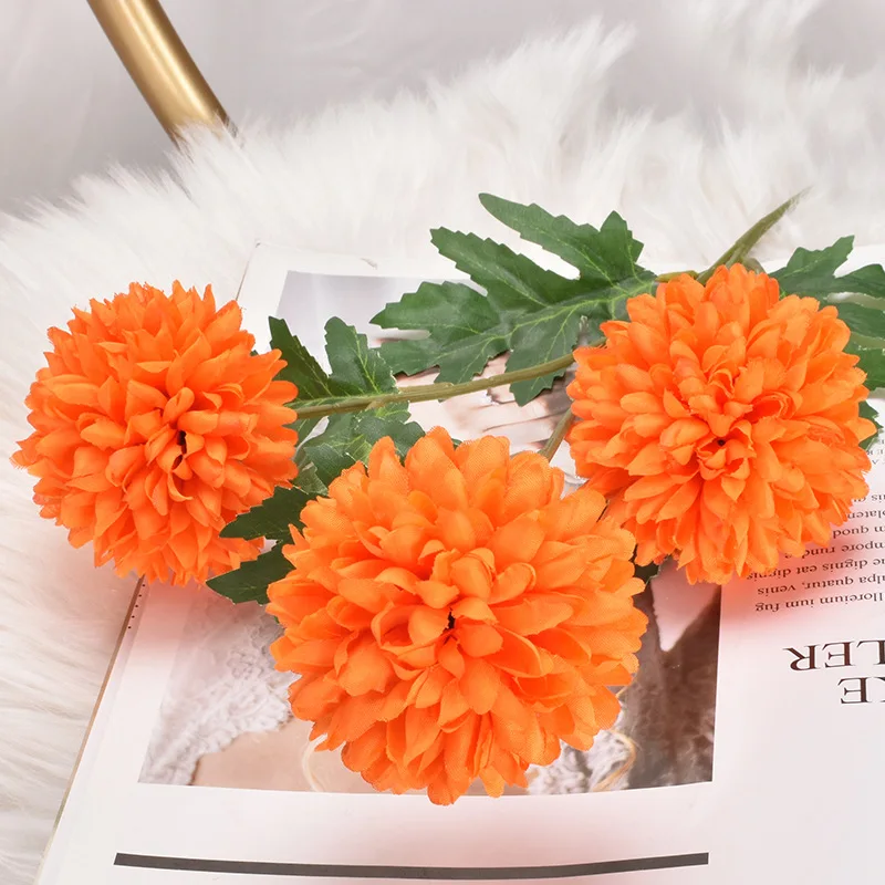 Имитация 3 головок шариков хризантемы Одуванчик Искусственные цветы домашнее